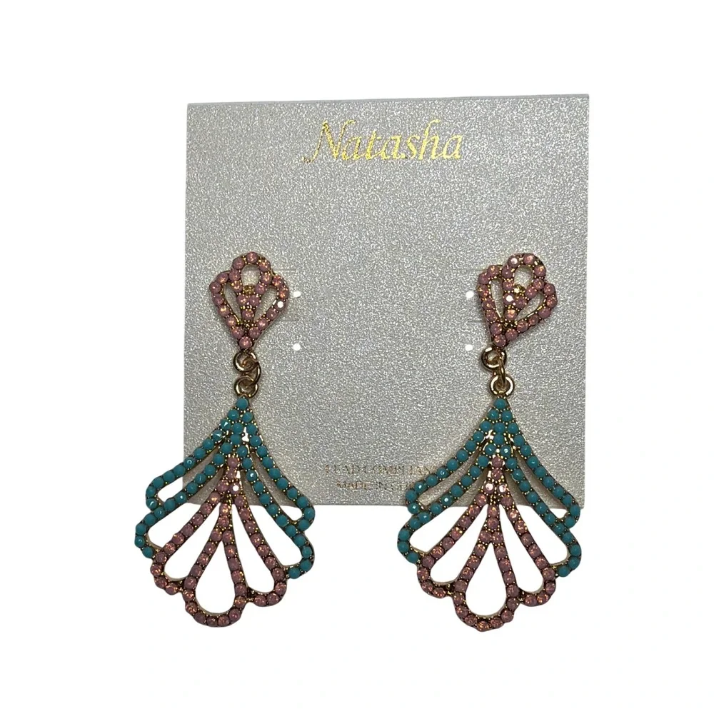 Natasha Couture Pink and turquoise gold Tone dangle earrings